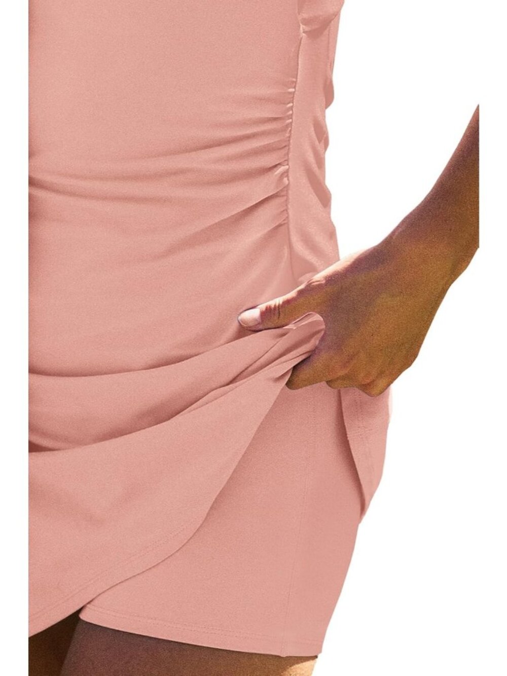 🆕Women's Coral Pink Square Neck Summer Casual Spaghetti Strap Outfit Mini Dress - Picture 2 of 7